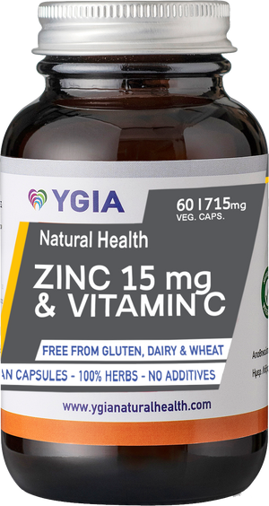 Picoline Zinc 15 mg & Vit C -  I 60 Veg Caps X 630mg | Amber Glass Bottles  |100% Natural | Non-GMO | Gluten & Dairy Free | No Additives