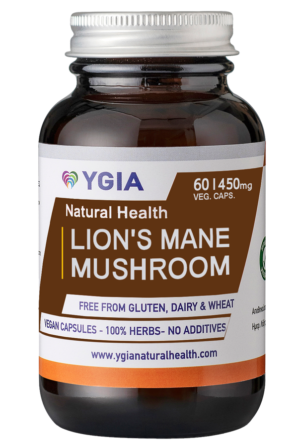 LION'S MANE Mushroom: I 60 Veg Caps X 450mg | Amber Glass Bottles |100% Natural | Non-GMO | Gluten & Dairy Free | No Additives | ISO Certified